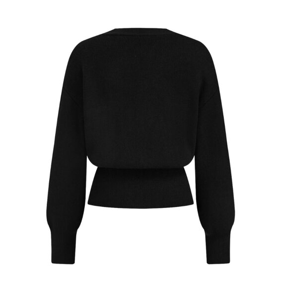 Knit V-Neck Metallic Button Cardigan – Black - Picture 2 of 6